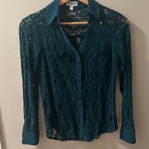 Express emerald green Lace Blouse